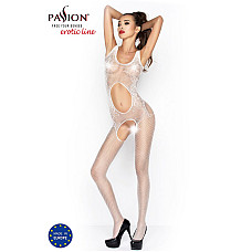 Бодістокінг Passion BS044 white, комбінезон з відкритим животиком