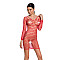 Бодистокинг-платье с глубоким воротом Passion BS093 red, длинные рукава