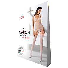 Ажурный бодистокинг с имитацией чулок Passion BS074 white