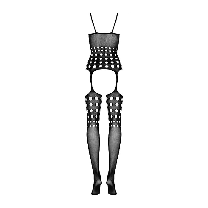 Бодістокінг Obsessive Bodystocking G310 S/M/L, топ, панчохи, підв’язки, круглі вирізи