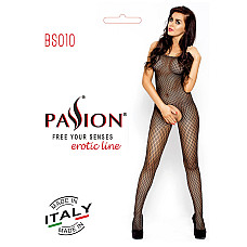 Бодістокінг Passion BS010 black, комбінезон, дрібна сіточка