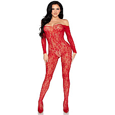 Бодістокінг Leg Avenue Crotchless Fishnet Bodystocking One Size Red