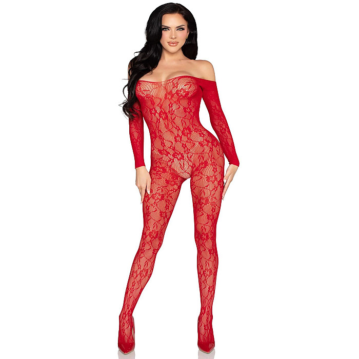 Бодістокінг Leg Avenue Crotchless Fishnet Bodystocking One Size Red