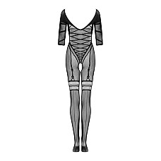 Сітчастий бодістокінг з імітацією підв’язок Obsessive Bodystocking G329 S/M/L, black, з доступом