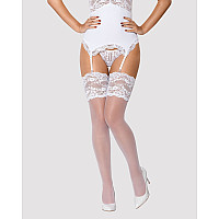 Чулки под пояс с широким кружевом Obsessive 810-STO-2 stockings S/M, белые