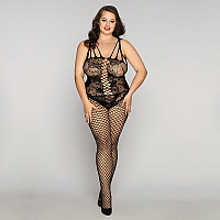 Бодистокинг на все тело с сеткой и кружевом Size Plus Black