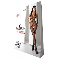 Бодістокінг з плетінням на животику Passion BS100 One Size, black, декоративний шов, з доступом