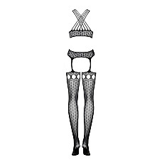 Бодістокінг Obsessive Bodystocking G313 S/M/L, шнурівка, геометричний декор