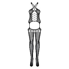 Бодістокінг Obsessive Bodystocking G313 S/M/L, шнурівка, геометричний декор