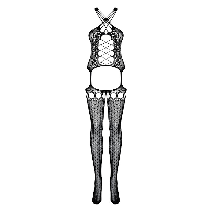 Бодістокінг Obsessive Bodystocking G313 S/M/L, шнурівка, геометричний декор