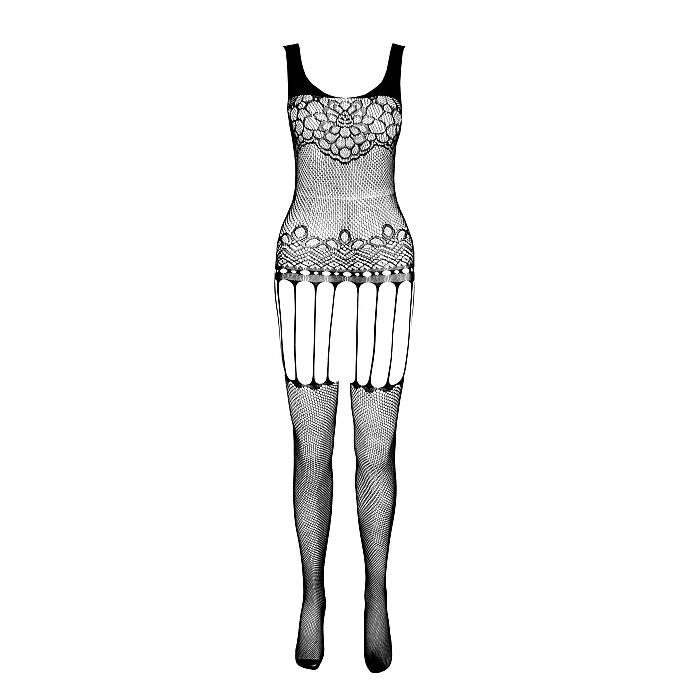 Бодистокинг Passion ECO BS001 One Size black, с доступом, имитация подвязок, флористический декор