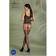 Бодістокінг Passion ECO BS001 One Size black, з доступом, імітація підв’язок, флористичний декор