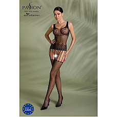 Бодістокінг Passion ECO BS001 One Size black, з доступом, імітація підв’язок, флористичний декор