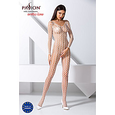 Бодістокінг Passion BS068 white, комбінезон, велика сітка, довгий рукав