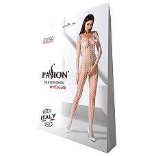 Бодістокінг Passion BS068 white, комбінезон, велика сітка, довгий рукав