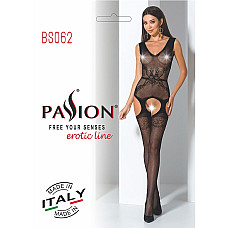 Сітчастий бодістокінг Passion BS062 One Size, Black, комбінезон, імітація панчіх, відкритий доступ