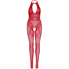 Бодистокинг Leg Avenue Rhinestone Lace and Net, One Size, красный, со стразами, открытый доступ