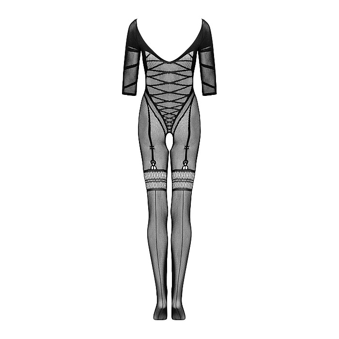 Сетчатый бодистокинг с имитацией подвязок Obsessive Bodystocking G329 XL/XXL, black, с доступом