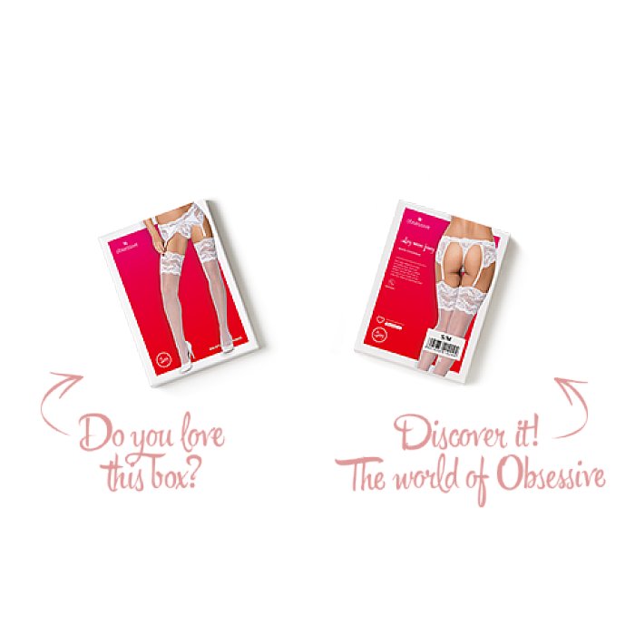 Чулки под пояс с широким кружевом Obsessive 810-STO-2 stockings L/XL, белые
