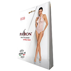 Бодістокінг з декольте Passion BS088 white, імітація корсетної шнурівки
