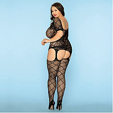 Бодістокінг з декольте і панчохами Size Plus Black