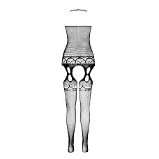 Бодистокинг Passion ECO BS006 black, с доступом, халтер, имитация подвязок