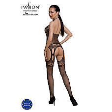 Бодистокинг Passion ECO BS006 black, с доступом, халтер, имитация подвязок
