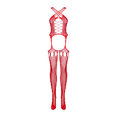 Бодистокинг Obsessive Bodystocking G313 S/M/L red, шнуровка, геометрический декор