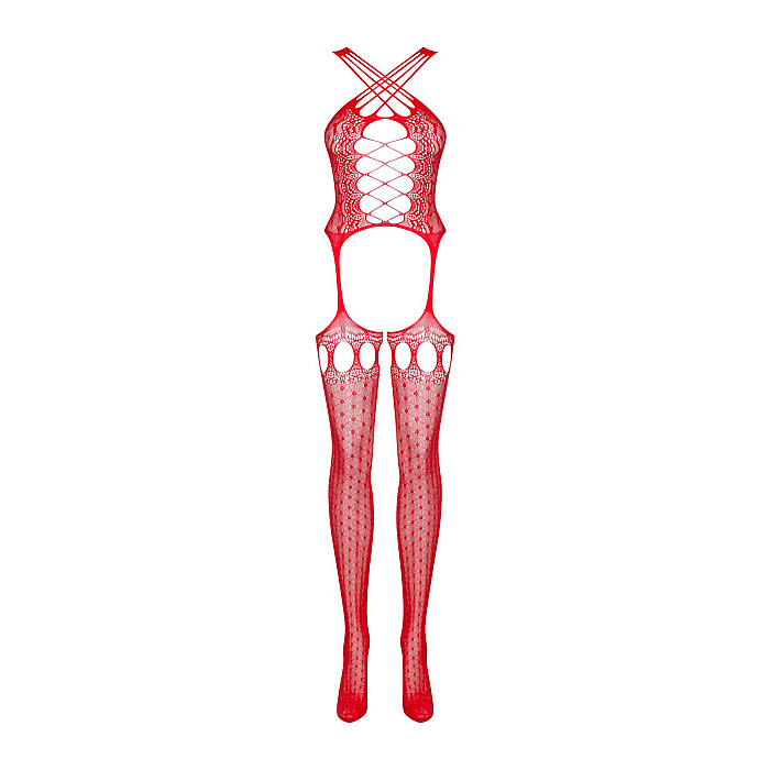 Бодистокинг Obsessive Bodystocking G313 S/M/L red, шнуровка, геометрический декор