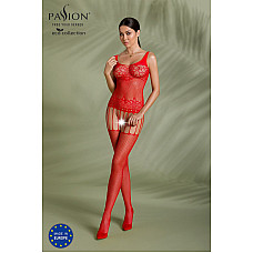 Бодістокінг Passion ECO BS001 One Size red, з доступом, імітація підв’язок, флористичний декор