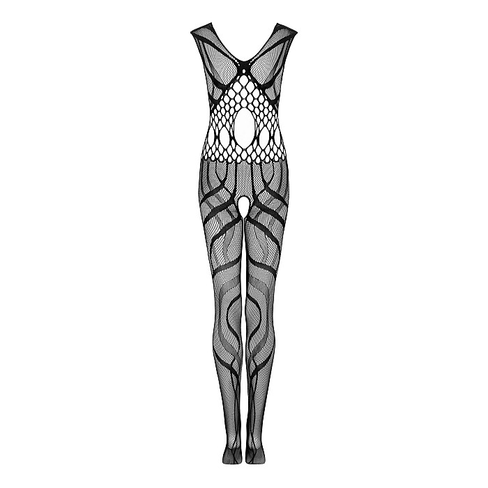 Сетчатый бодистокинг с вырезами и рисунком Obsessive Bodystocking G328 S/M/L, черный, комбинезон
