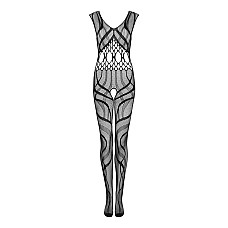 Сітчастий бодістокінг з вирізами та малюнком Obsessive Bodystocking G328 S/M/L, чорний, комбінезон