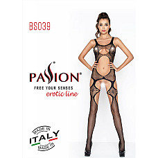 Бодистокинг Passion BS039 black, комбинезон, имитация чулок