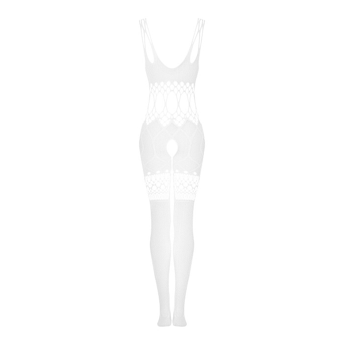 Сітчастий бодістокінг з імітацією топа та шортів Obsessive Bodystocking G330 S/M/L, white, з доступо
