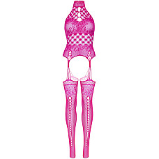 Кружевной бодистокинг с открытым доступом Leg Avenue High neck lace bodystocking One size Raspberry
