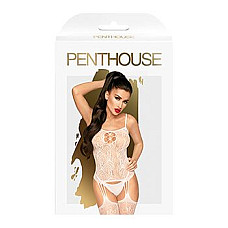 Бодістокінг з імітацією панчіх на підв’язках Penthouse - Eye of The Storm White XL