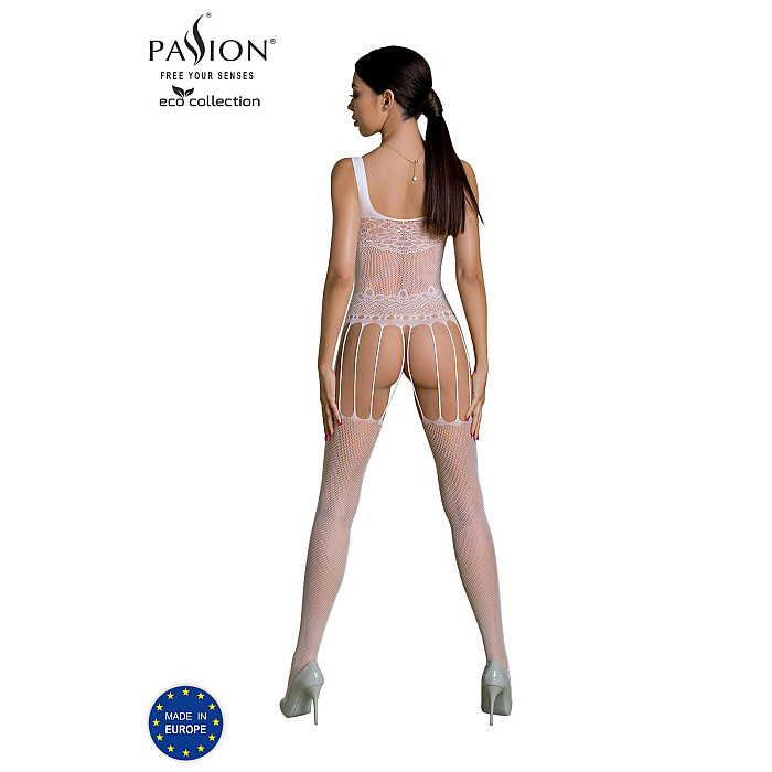 Бодистокинг Passion ECO BS001 One Size white, с доступом, имитация подвязок, флористический декор