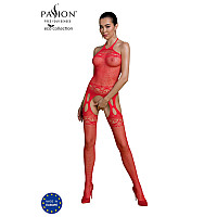 Бодістокінг Passion ECO BS006 red, з доступом, халтер, імітація підв’язок