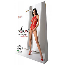 Бодістокінг з імітацією корсетної шнурівки Passion BS094 One Size, red, квітковий візерунок, з досту