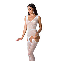 Сітчастий бодістокінг Passion BS062 One Size, White, комбінезон, імітація панчіх, відкритий доступ