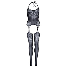 Еротичний бодістокінг Leg Avenue Jacquard net Black, імітація панчіх, відкритий доступ, one size