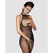 Бодистокинг из мелкой сетки с открытой грудью и доступом Obsessive Bodystocking N101 S/M/L