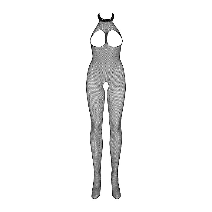 Бодістокінг із дрібної сітки з відкритими грудьми та доступом Obsessive Bodystocking N101 S/M/L, чор