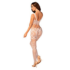 Сітчастий бодістокінг з імітацією топа та шортів Obsessive Bodystocking G330 XL/XXL, white, з доступ