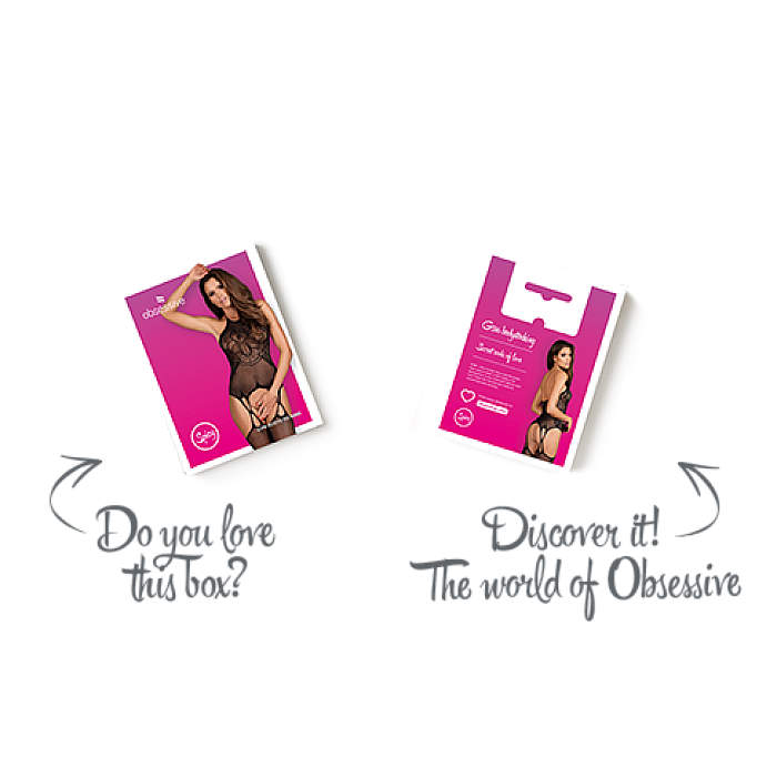 Бодістокінг Obsessive Bodystocking G316 S/M/L, квітковий декор, схрещені підв’язки