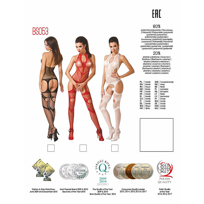 Бодістокінг Passion BS053 white, комбінезон, імітація панчох і пояса
