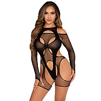 Бодістокінг Leg Avenue Fishnet Garter Harness and Teddy One Size Black