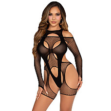 Бодистокинг Leg Avenue Fishnet Garter Harness and Teddy One Size Black
