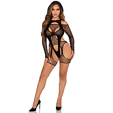 Бодистокинг Leg Avenue Fishnet Garter Harness and Teddy One Size Black