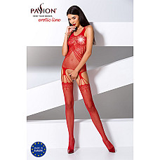 Бодістокінг Passion BS070 red, комбінезон, імітація панчох і ажурного топа